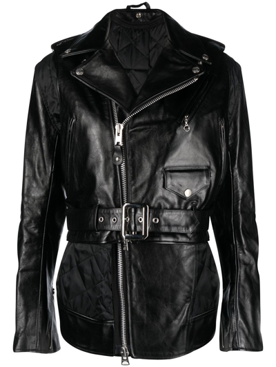 Sacai Crinkled-effect Asymmetric Leather Jacket In Black