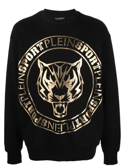 Plein Sport Tiger-head Logo-print Sweatshirt In Black