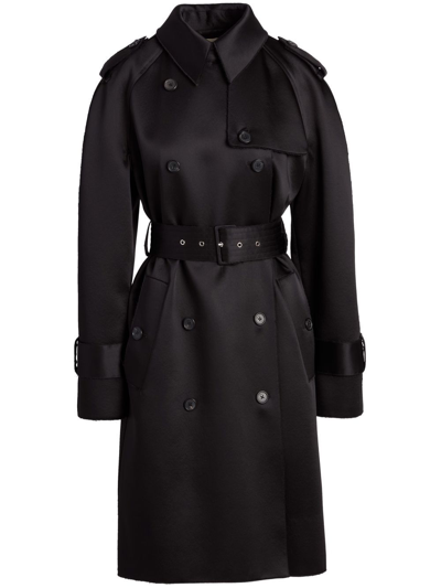 Khaite Selly Leather Double-breasted Trench Coat In Black
