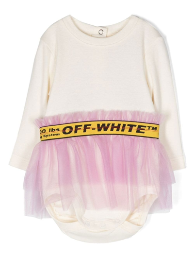 Off-white Babies' Logo Tulle-panel Dress In White,pink