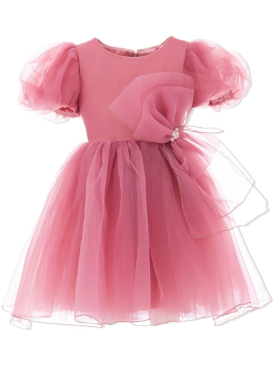 Tulleen Bow Organza Dress In Pink