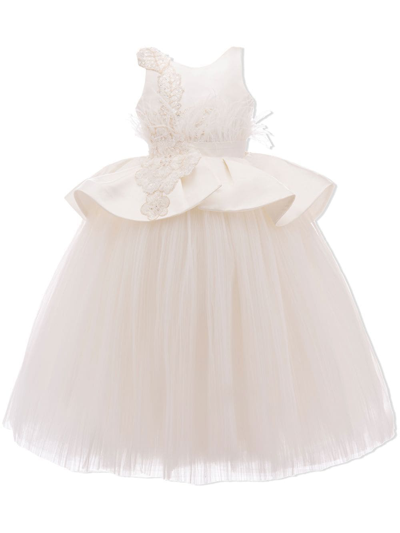 Tulleen Kids' Belridge Floral Cascade Dress In 白色