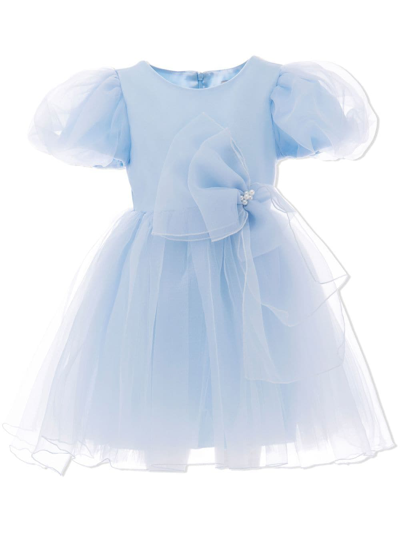 Tulleen Bow Organza Dress In 蓝色