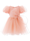 Tulleen Kids' Bow Organza Dress In Peach