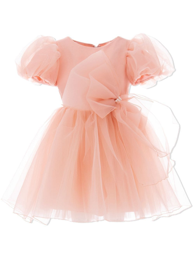Tulleen Kids' Bow Organza Dress In Peach