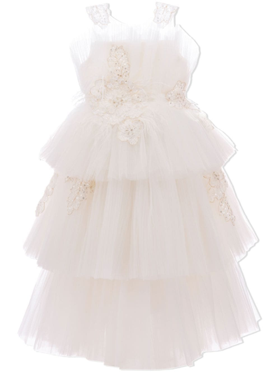 Tulleen Kids' Zayante Tiered Dress In 白色