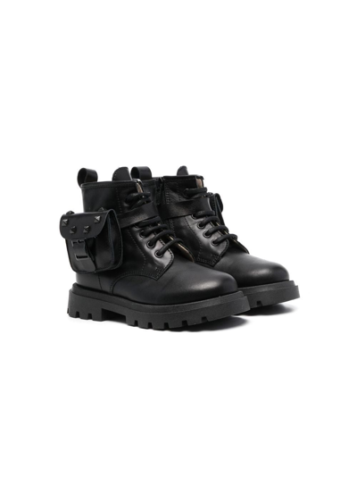 Florens Kids' Pocket-detail Ankle Boots In Black