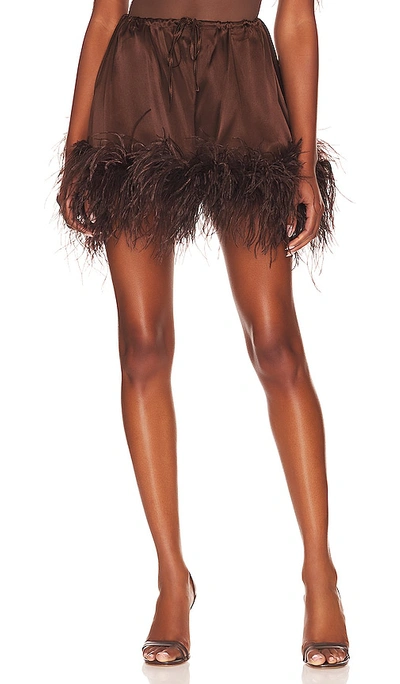 Oseree Osèree Feather Silk Skirt In Brown