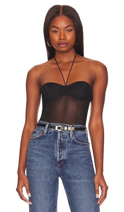 Oseree Mesh Necklace Bodysuit In Black