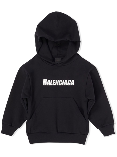 Balenciaga Kids' Caps Logo棉质针织帽衫 In Black White