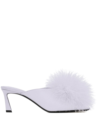 Saint Laurent Faux-fur Detail 60mm Sandals In Grey