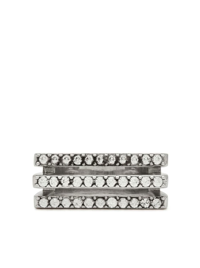 Saint Laurent Crystal-embellished Signet Ring In Silver