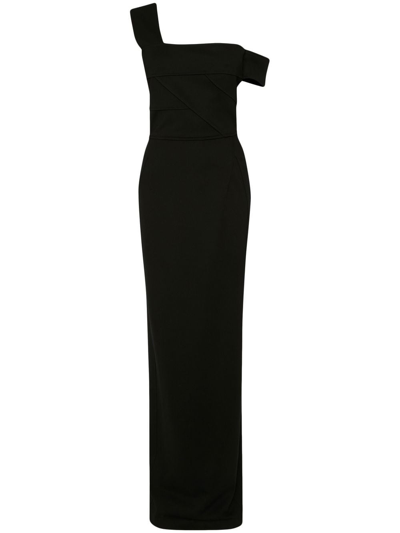 Alexander Mcqueen Asymmetric-sleeve Maxi Dress In Black