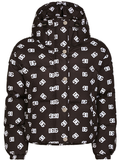 Dolce & Gabbana Logo-print Hooded Puffer Jacket In Black