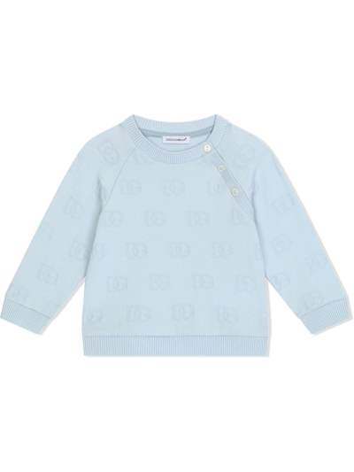 Dolce & Gabbana Babies' Round-neck Sweatshirt With Jacquard Dg Logo In Grey