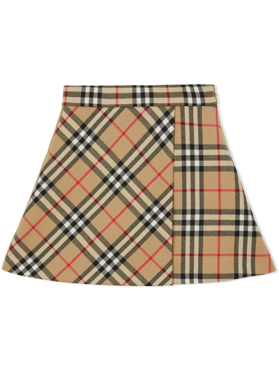 Burberry Babies' Vintage Check Pleated Wool Skirt In Brown