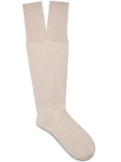 Zegna Calf-length Knit Socks In Neutrals