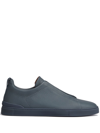 Zegna Leather Tennis Sneakers In Avio Blue