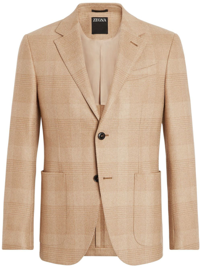 Zegna Prince Of Wales Check Blazer In Brown