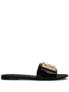 Dolce & Gabbana Logo-plaque Leather Slides In Black