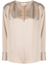 Vince Smock-detail Long-sleeve Blouse In Pale Nut