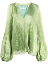 Jonathan Simkhai Char Metallic Chevron Plisse Top In Celery