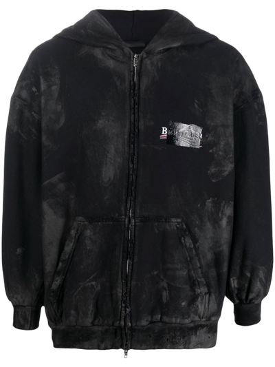 Balenciaga Cotton Front-zip Hoodie In Black