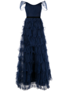 MARCHESA NOTTE OFF-SHOULDER RUFFLED TIERED GOWN
