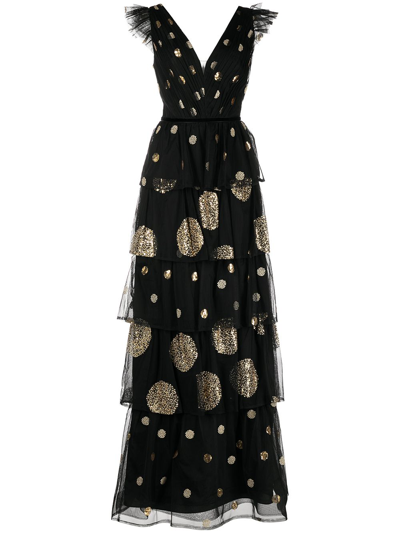 marchesa notte black and gold dress Liquid Gold Glitter Mesh Maxi Dress in Champagne