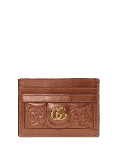 Gucci Gg Matelassé Card Holder In Brown