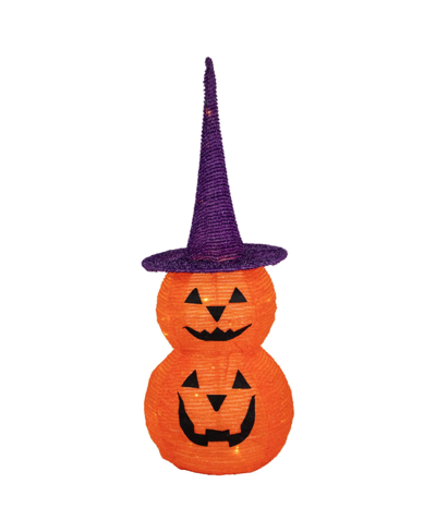 Northlight Pop Up Lighted Tinsel Stacked Jack-o-lanterns Halloween Decoration, 30" In Orange