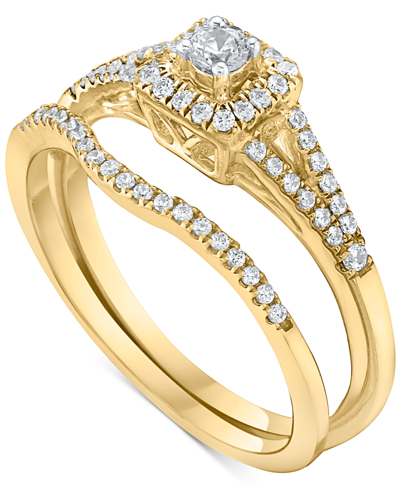 Macy's Diamond Halo Bridal Set (1/3 Ct. T.w.) In 14k White, Yellow Or Rose Gold In Yellow Gold