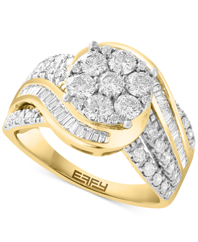 Effy Collection Effy Diamond Baguette & Round Cluster Swirl Ring (1-3/8 Ct. T.w.) In 14k Gold In Yellow Gold