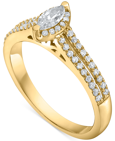 Macy's Diamond Marquise Double Row Halo Engagement Ring (1/2 Ct. T.w.) In 14k White, Yellow Or Rose Gold In Yellow Gold