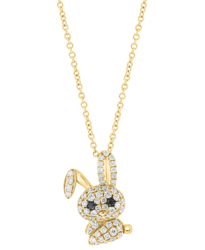 Effy Collection Effy White Diamond (3/8 Ct. T.w.) & Black Diamond Accent Bunny 18" Pendant In 14k Gold In Yellow Gold