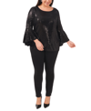 Vince Camuto Sparkle Bell Sleeve Top In Rich Black