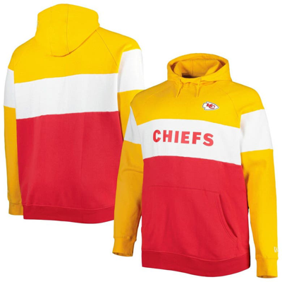New Era Red/gold Kansas City Chiefs Big & Tall Current Colorblock Raglan Fleece Pullover Hoodie