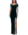 Xscape Womens Velvet Off-the-shoulder Evening Dress In Hunter