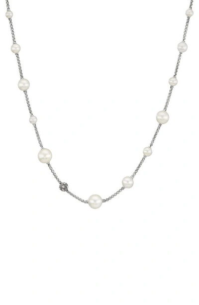 David Yurman Women's Pearl Sterling Silver & Diamond Pavé Station Necklace In Silver Pave