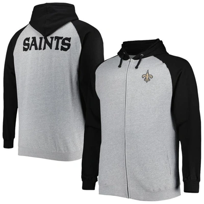 Profile Men's Heather Gray New Orleans Saints Big And Tall Fleece Raglan Full-zip Hoodie Jacket