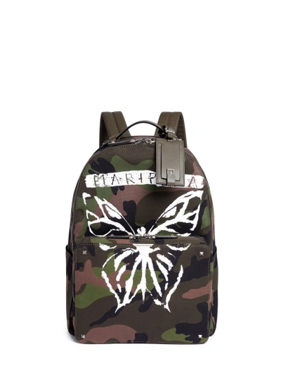 Valentino Garavani 'mariposa' Butterfly Camouflage Print Backpack In Army  Green