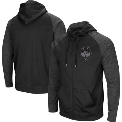 Colosseum Black Uconn Huskies Blackout 3.0 Tonal Raglan Full-zip Hoodie