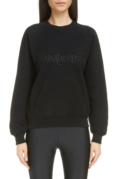 Saint Laurent Embroidered Logo Crew-neck Sweatshirt In Nero