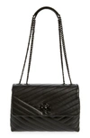 Tory Burch Kira Chevron Powder Coated Convertible Shoulder Bag In Black / Silver