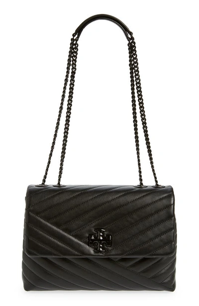 Tory Burch Kira Chevron Powder Coated Convertible Shoulder Bag In Black / Silver