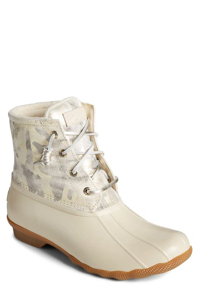 Sperry Saltwater Heel Leather Boot In Metallic Camo Ivory In White