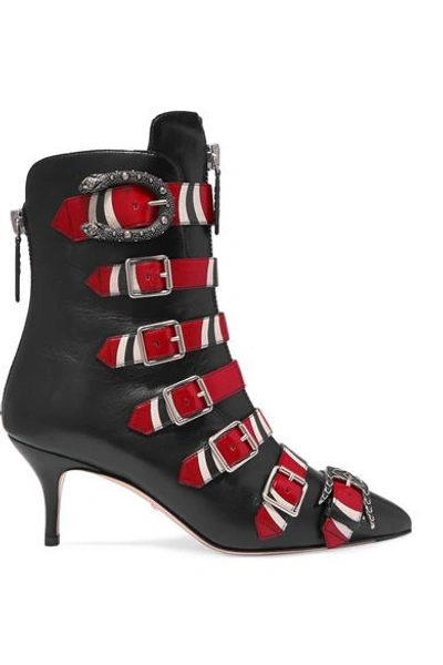 Gucci Buckled Printed Leather Ankle Boots In Black