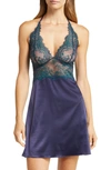 Wacoal Center Stage Racer Back Lace & Satin Chemise In Eclipse Everglade