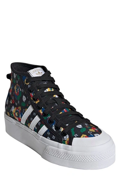 Adidas Originals Nizza Mid Platform High Top Sneaker In Core Black/ White