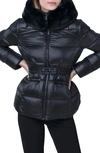 The Recycled Planet Company Lux Faux Fur Lined Water Resistant Down Recycled Nylon Puffer Jacket In Black